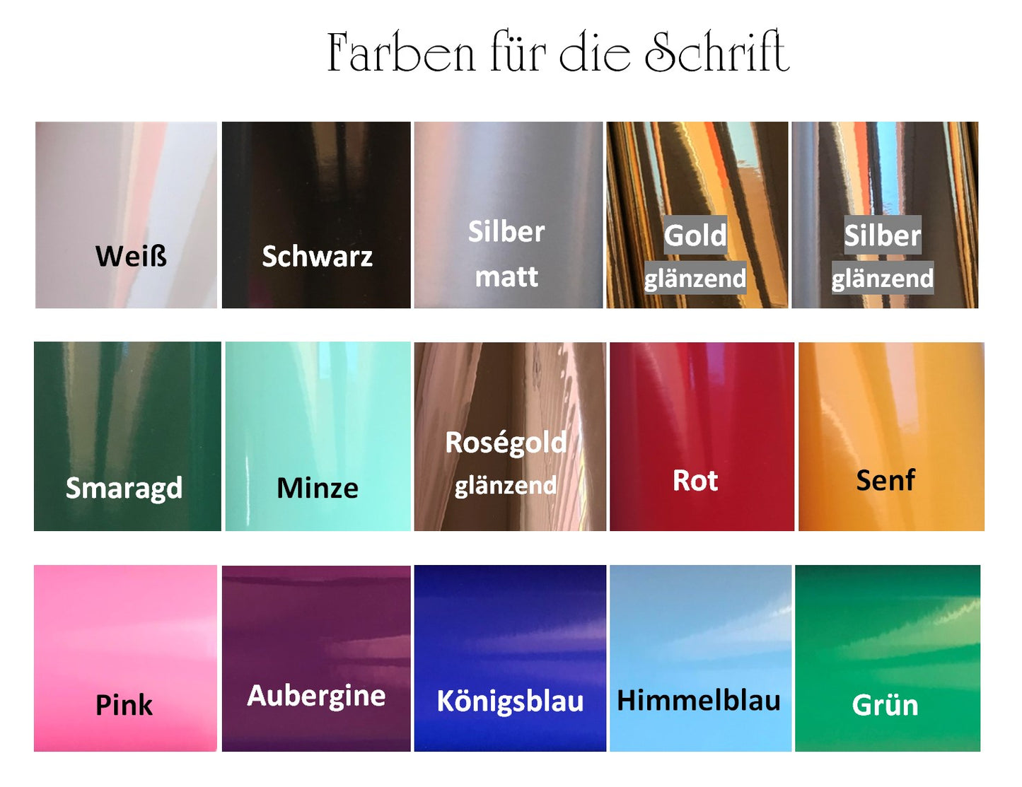 Farbauswahl für die Schrift - glänzende Vinylfolien 