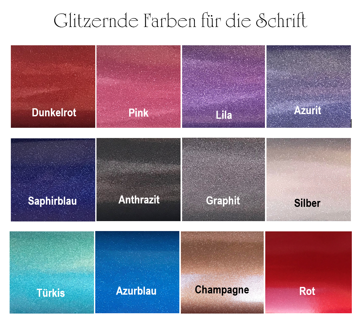 Farbauswahl für die Schrift - glitzernde Vinylfolien 