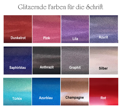 Farbauswahl für die Schrift - glitzernde Vinylfolien 