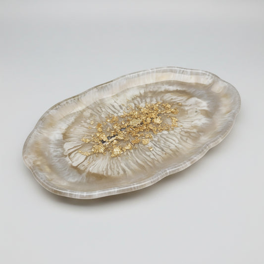Gold-Beige Deko-Tablett aus hochwertigem Epoxidharz