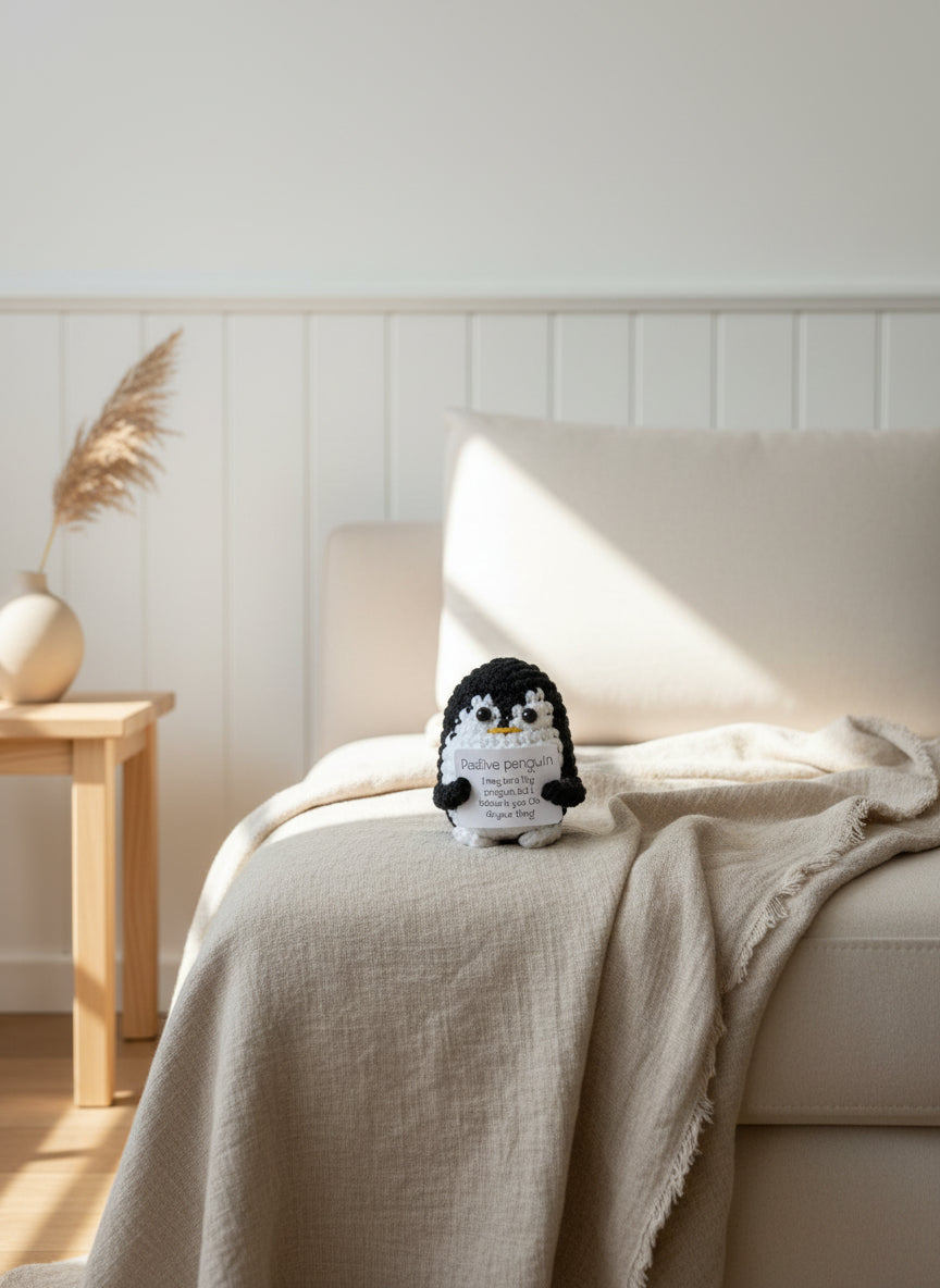 Schwarze gehäkelte Positive Pinguin in der Wohnung 