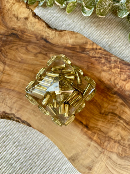 Goldene Epoxidharz Schmuckdose mit Deckel rechteckig und quadratisch - Kristall design - Ansicht von oben 