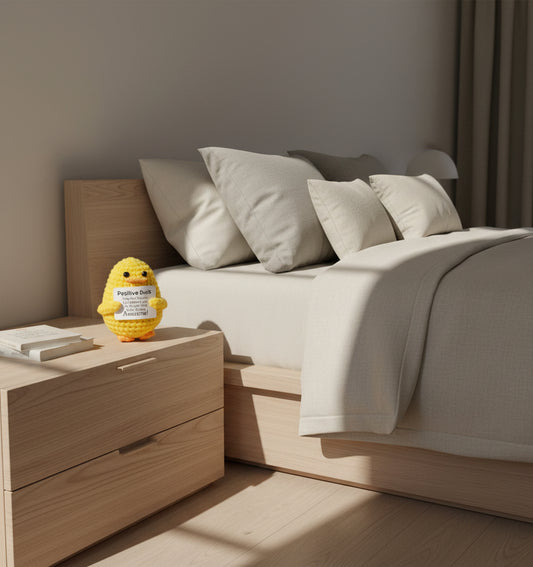 Positive Duck steht auf dem Nachttisch 