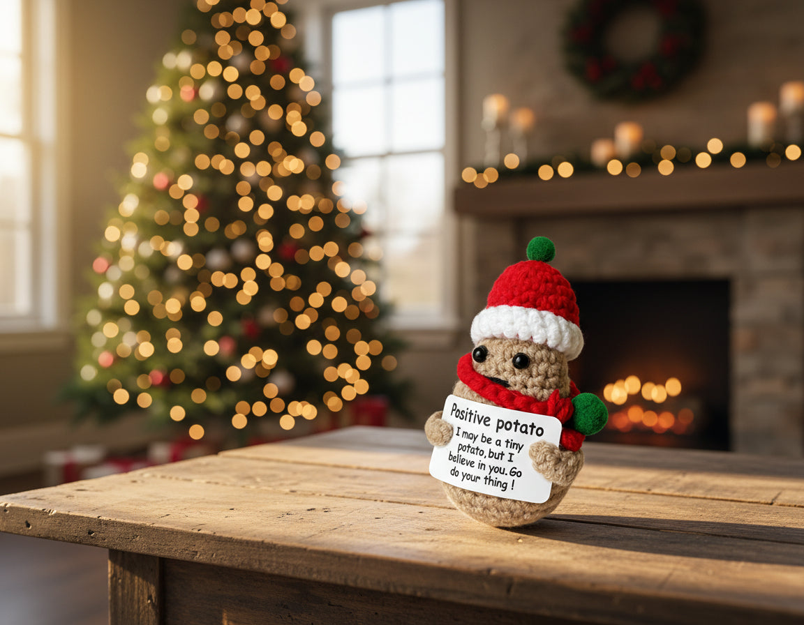 Positive Potato in Weihnachts-Edition mit Mütze und Schal 