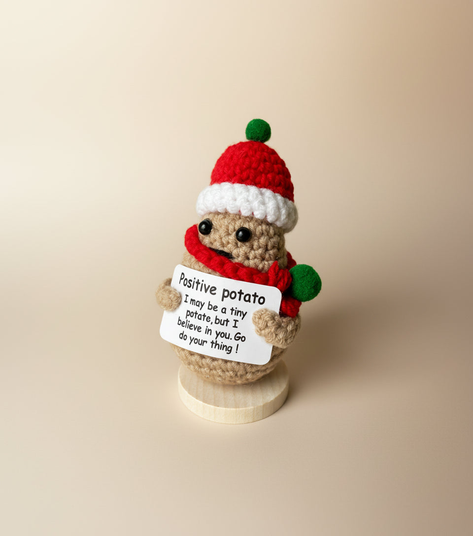 Positive Potato Weihnachts-Edition mit einem hellbeigen Hintergrund