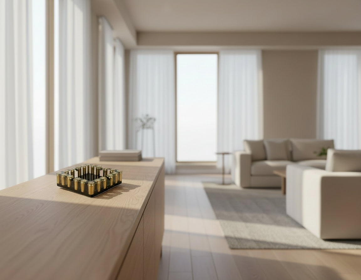 Epoxidharz Aschenbecher in 4-Eck-Form - Schwarz-Gold mit eingegossenem Recycelten Messing