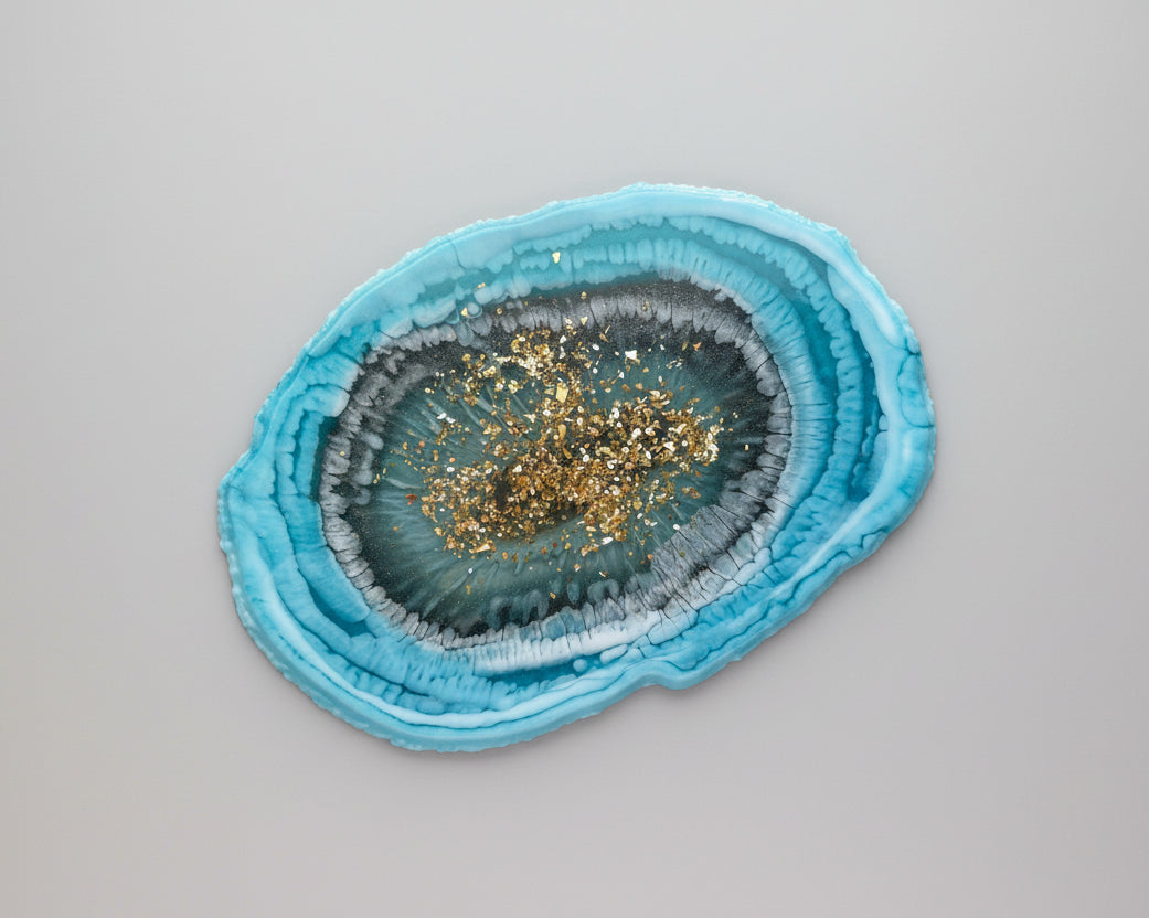 Deko Tablett Geode Stil in Ozean Türkis
