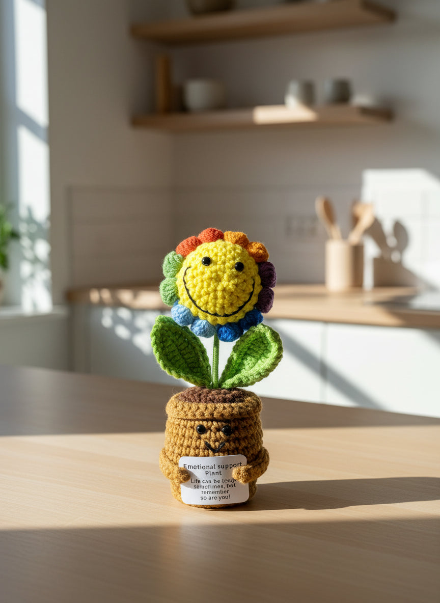 Emotional Support Plant - gehäkelte Blume mit Regenbogen Blüten