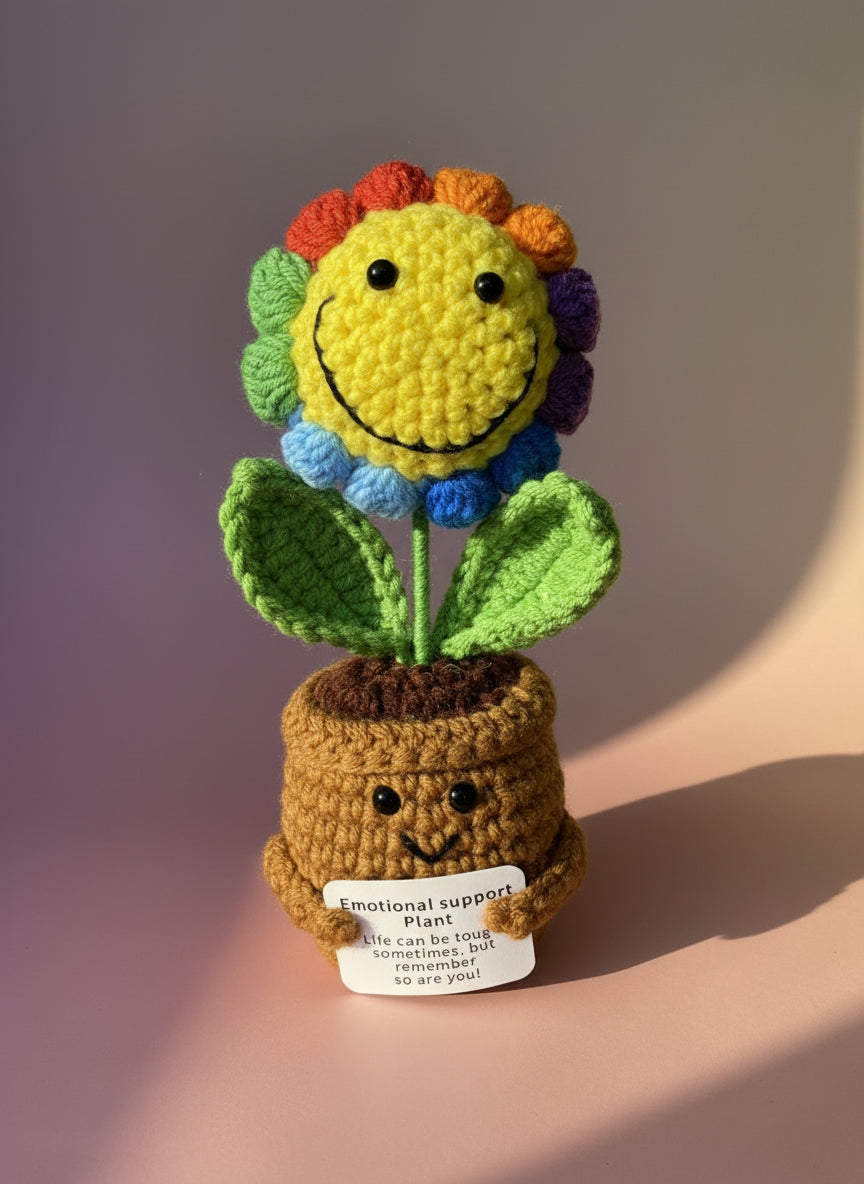 Gehäkelte Blume im Topf mit Smiley | Emotional Support Plant | Motivationsgeschenk