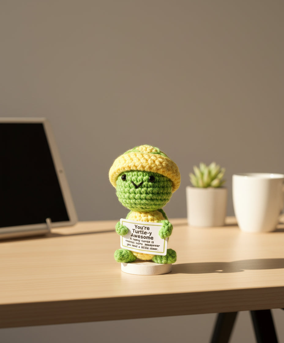 Premium positive Schildkröte - gehäkelte Figur mit motivierender Botschaft