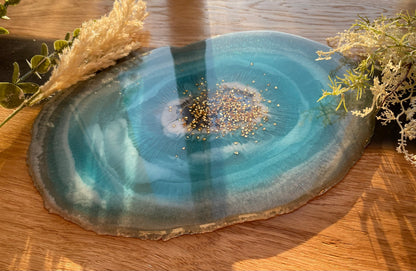 Epoxidharz Deko-Tablett in "Lagoon Blue" - Seitenansicht 