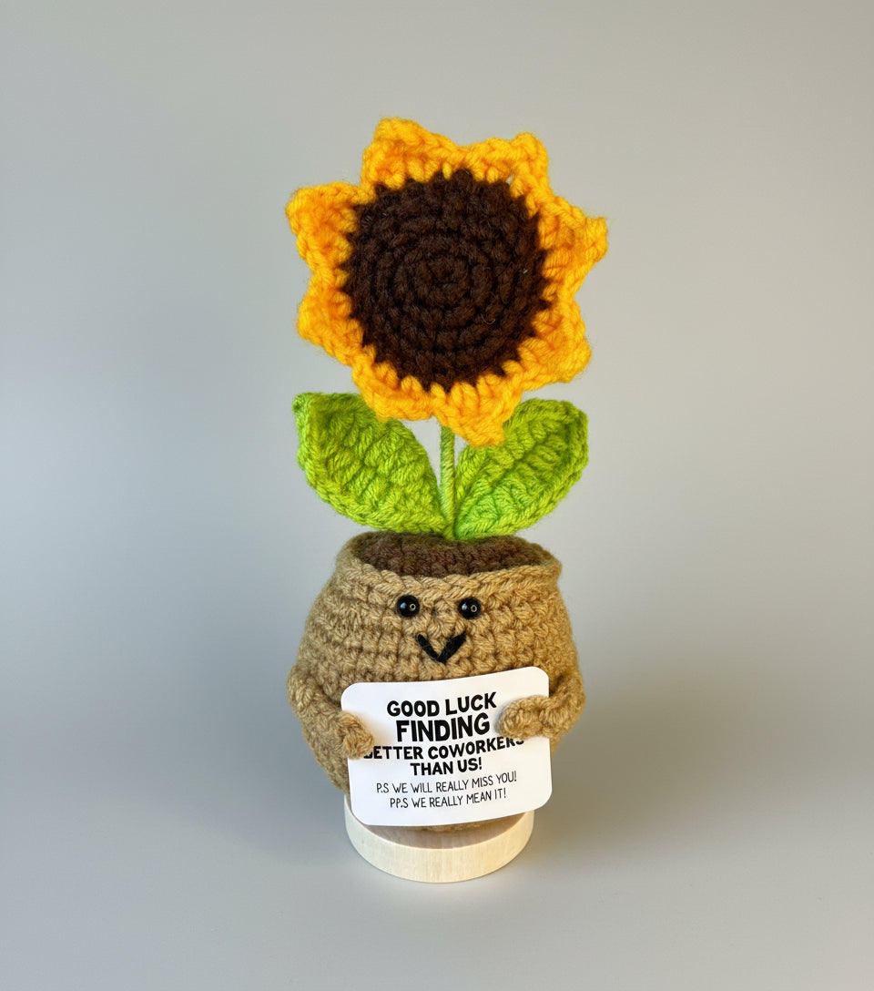 Gehäkelte Blume im Topf - Good Luck Finding Better Coworkers Abschiedsgeschenk

