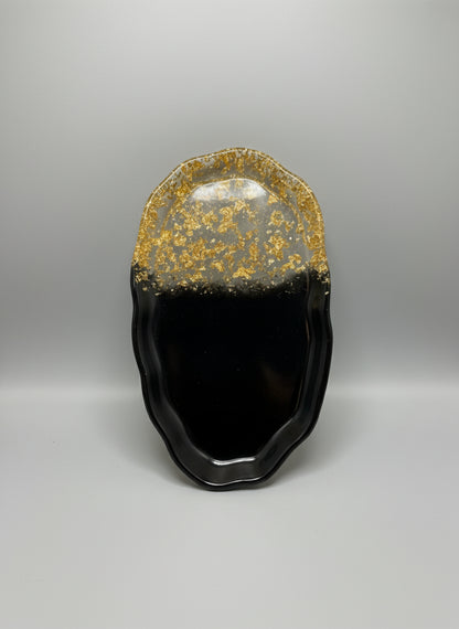 Elegantes Deko-Tablett Epoxidharz 28x16 cm | Gold-Details | 12 Designs