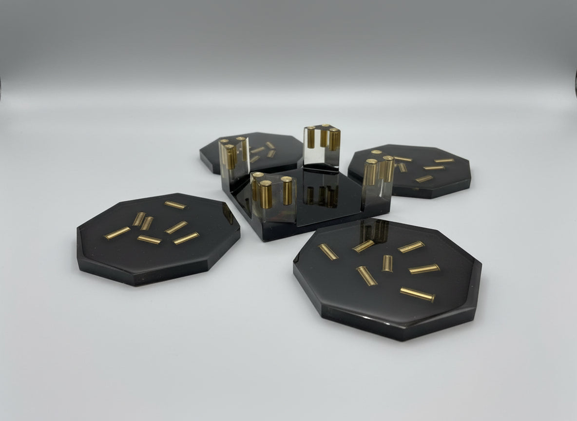 Epoxidharz Untersetzer Set Schwarz mit Metall-Hülsen, 5-teilig,Industrial Design im Studio 