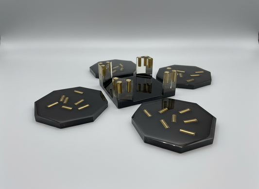 Epoxidharz Untersetzer Set Schwarz mit Metall-Hülsen, 5-teilig,Industrial Design im Studio 