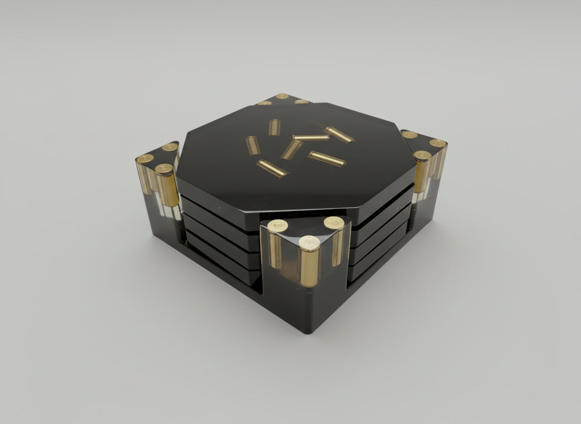 Epoxidharz Untersetzer Set Schwarz mit Metall-Hülsen, 5-teilig, zusammen gepackt