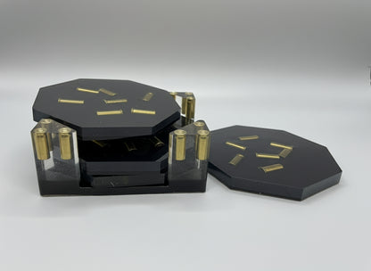 Epoxidharz Untersetzer Set Schwarz mit Metall-Hülsen, 5-teilig, im Studio