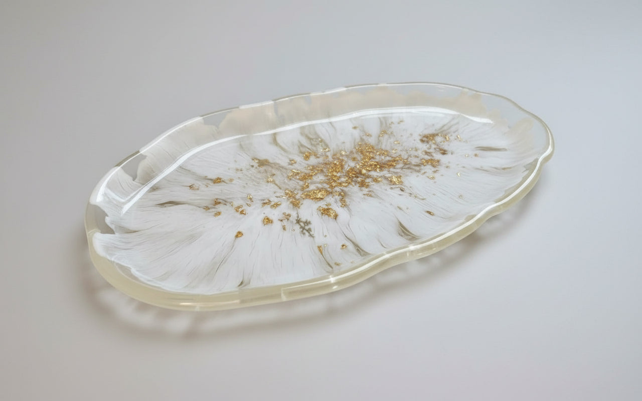 Elegantes Deko-Tablett Epoxidharz 28x16 cm | Gold-Details | 12 Designs