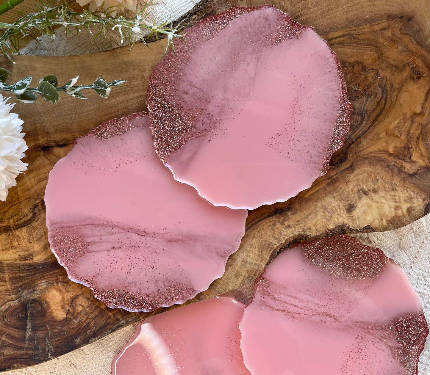  Glitzer Untersetzer aus Epoxiddharz 2er Set in Rosa - Marmor-Optik