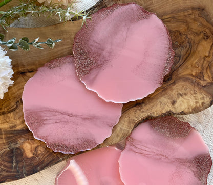  Glitzer Untersetzer aus Epoxiddharz 2er Set in Rosa - Marmor-Optik