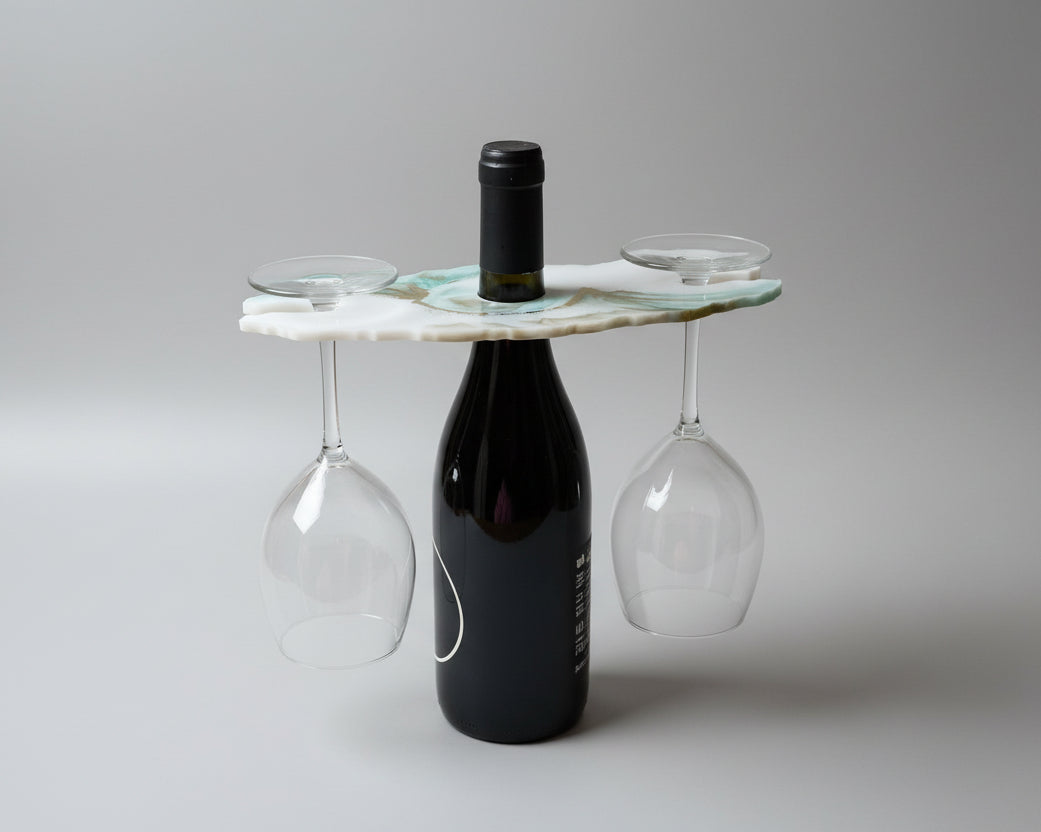 Epoxidharz Wine Butler in Marmoroptik - Weiß-Minze-Gold