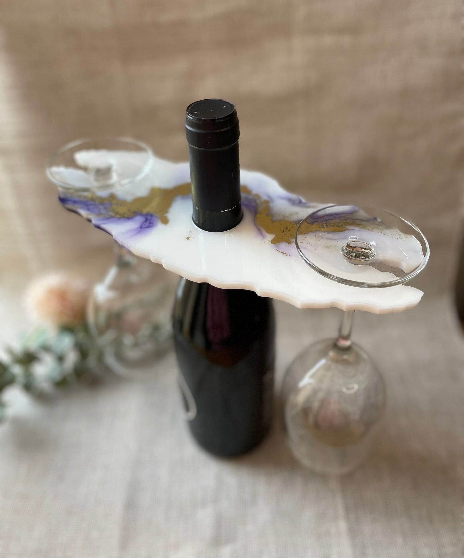 Epoxidharz Glashalter - Lila-Gold-Weiß Marmoroptik 