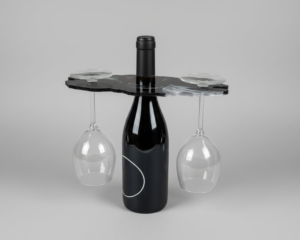 Wine Butler Epoxidharz Schwarz-Silber-Weiß-Marmor Weinglashalter handgefertigt