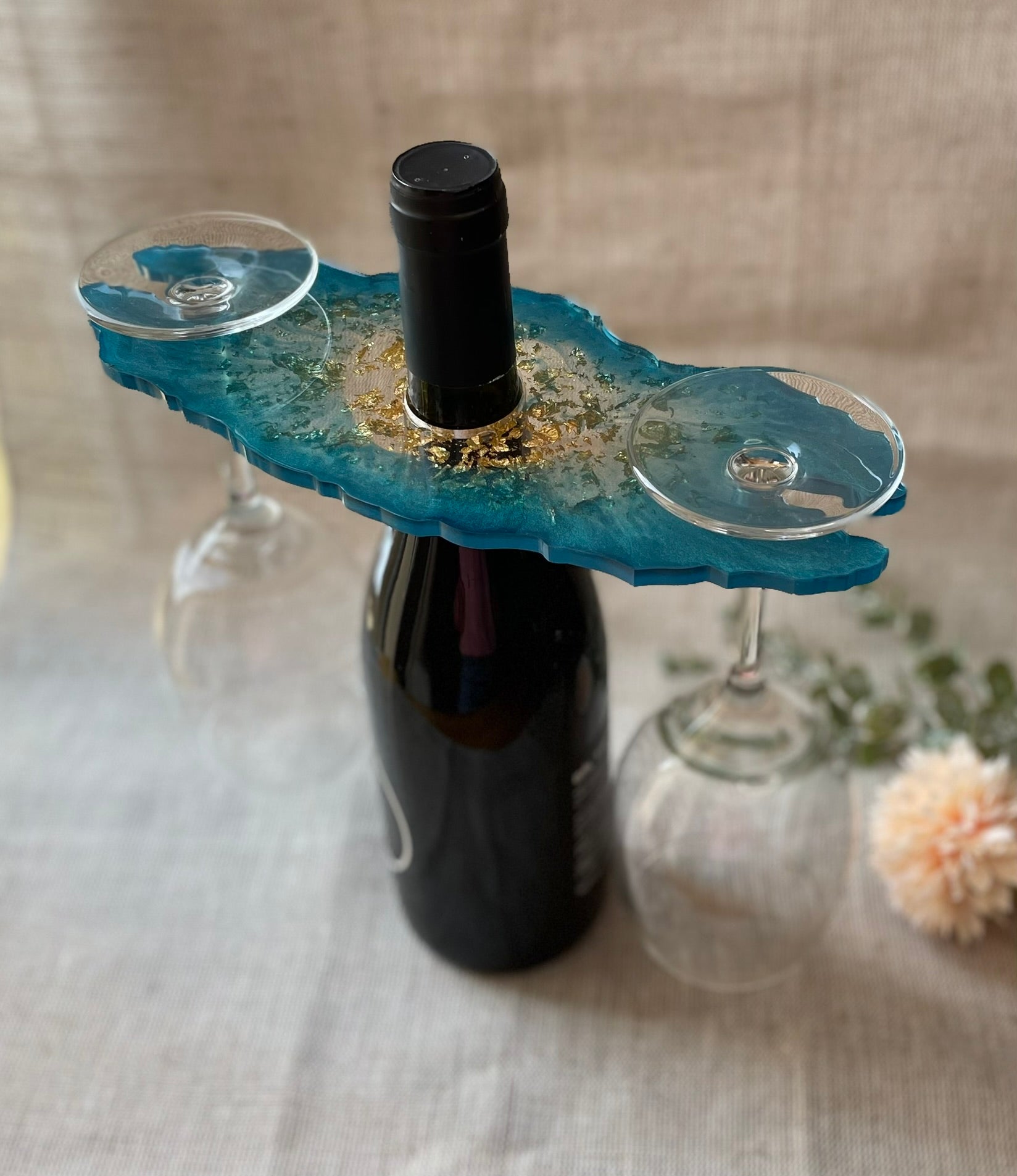 Epoxidharz Wine Butler in Marmoroptik - Türkis-Gold