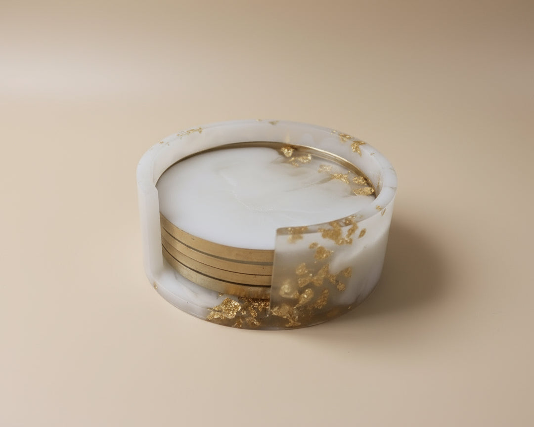 4er Set Untersetzer Set aus Epoxidharz in Weiß