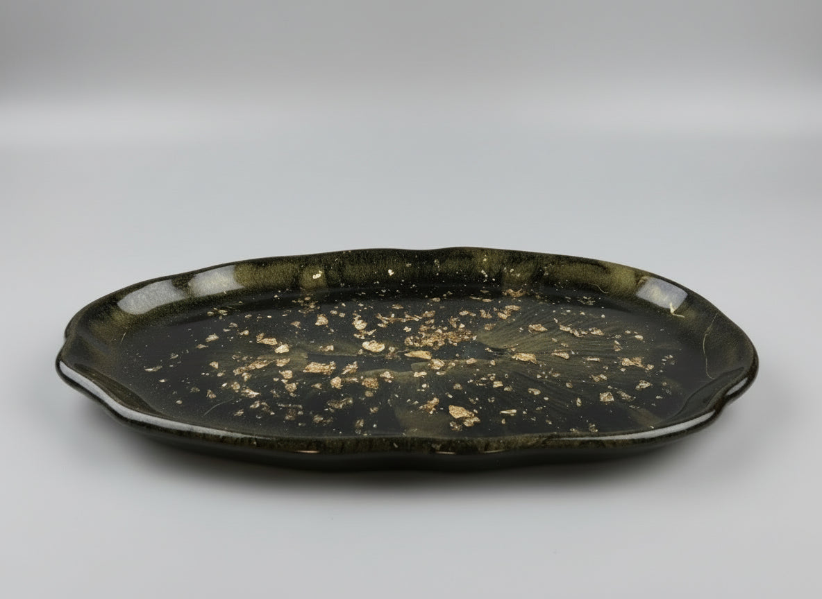 Elegantes Deko-Tablett Epoxidharz 28x16 cm | Gold-Details | 12 Designs