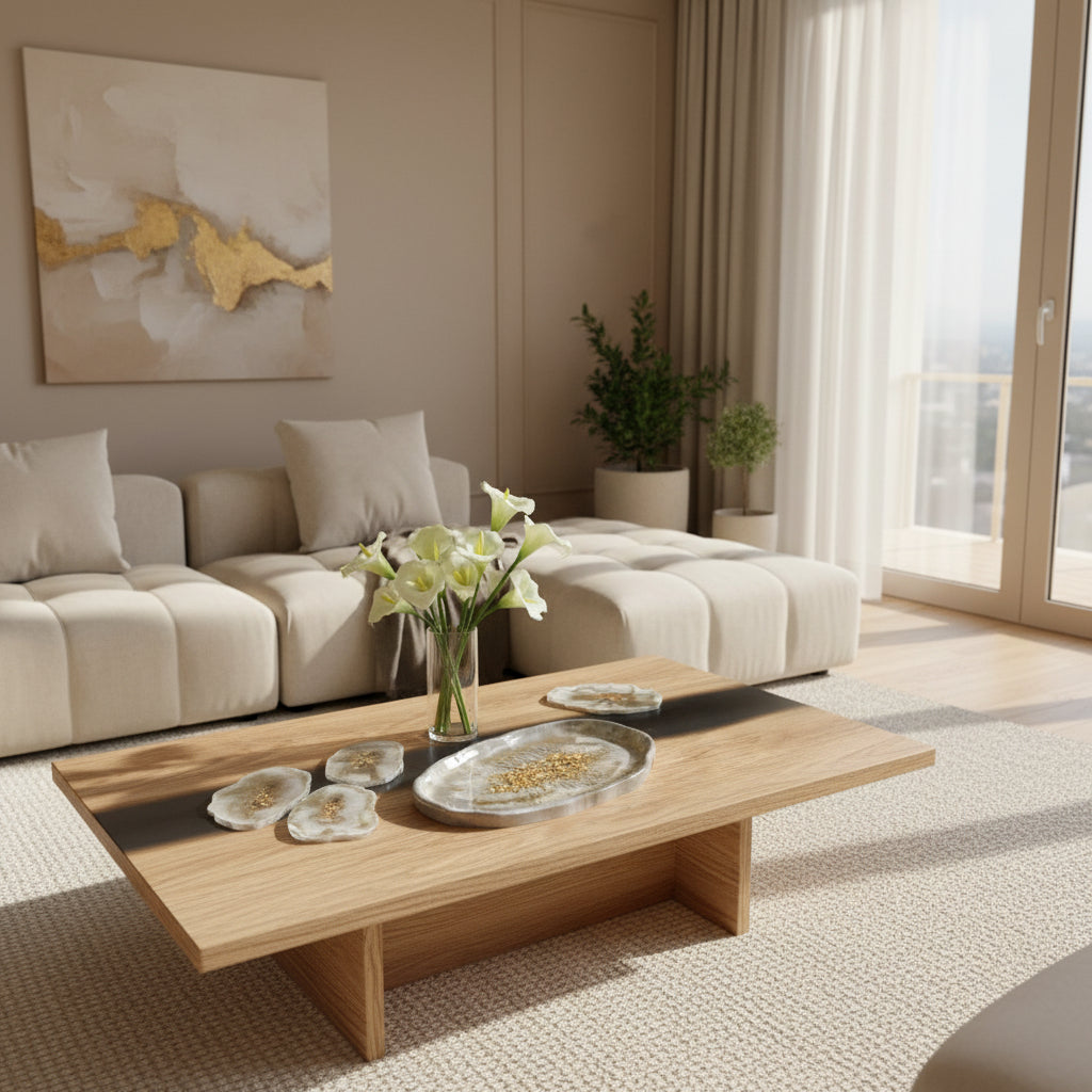 Epoxidharz Deko-Tablett mit Gold-Flakes - handgefertigt 28x16 cm
