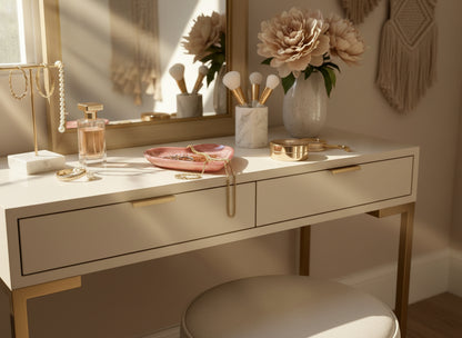 Epoxidhart Schmuckschale in Rosa auf dem Make-up Tisch