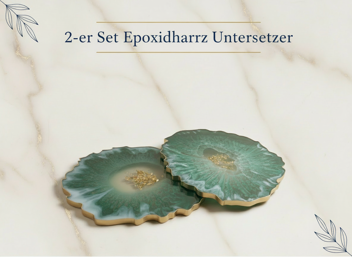 2-er Set Epoxidharz Untersetzer - Goldumrandung Komplett 