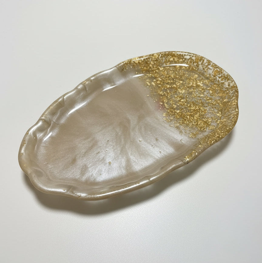 Elegantes Deko-Tablett Epoxidharz 28x16 cm | Gold-Details | 12 Designs