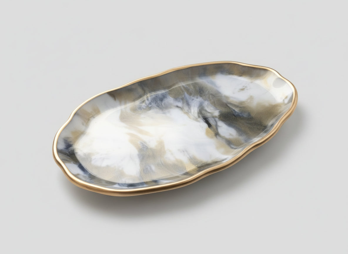 Elegantes Deko-Tablett aus Epoxidharz 28x16 cm mit Gold-Details - 12 Designs verfügbar
