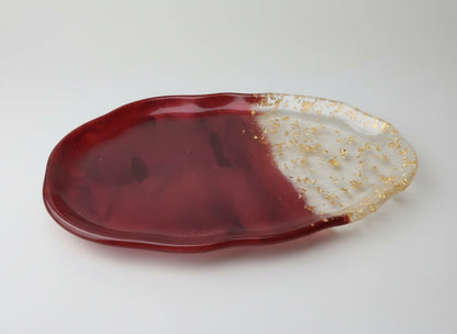 Weinroter Tablett aus Epoxidharz mit Transparent-Gold 