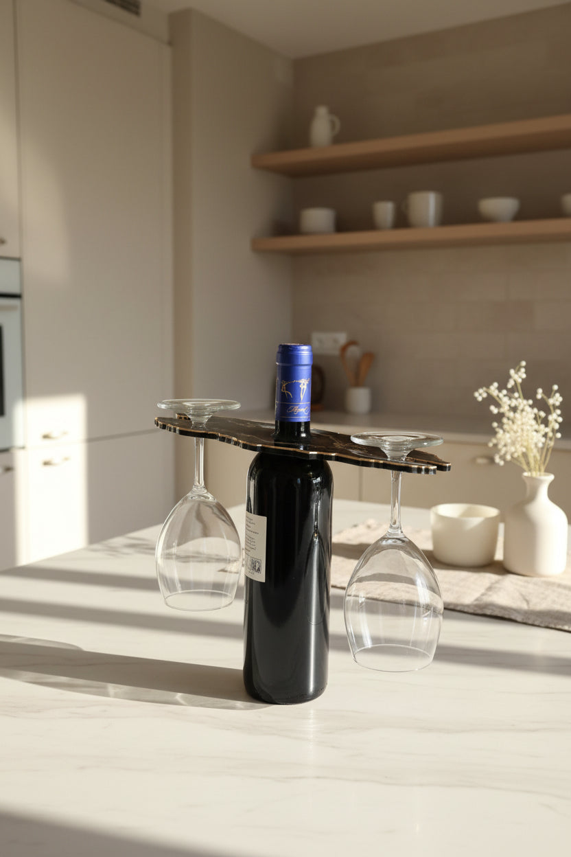 Handgefertiger Weinglashalter aus Epoxidharz in der Küche 