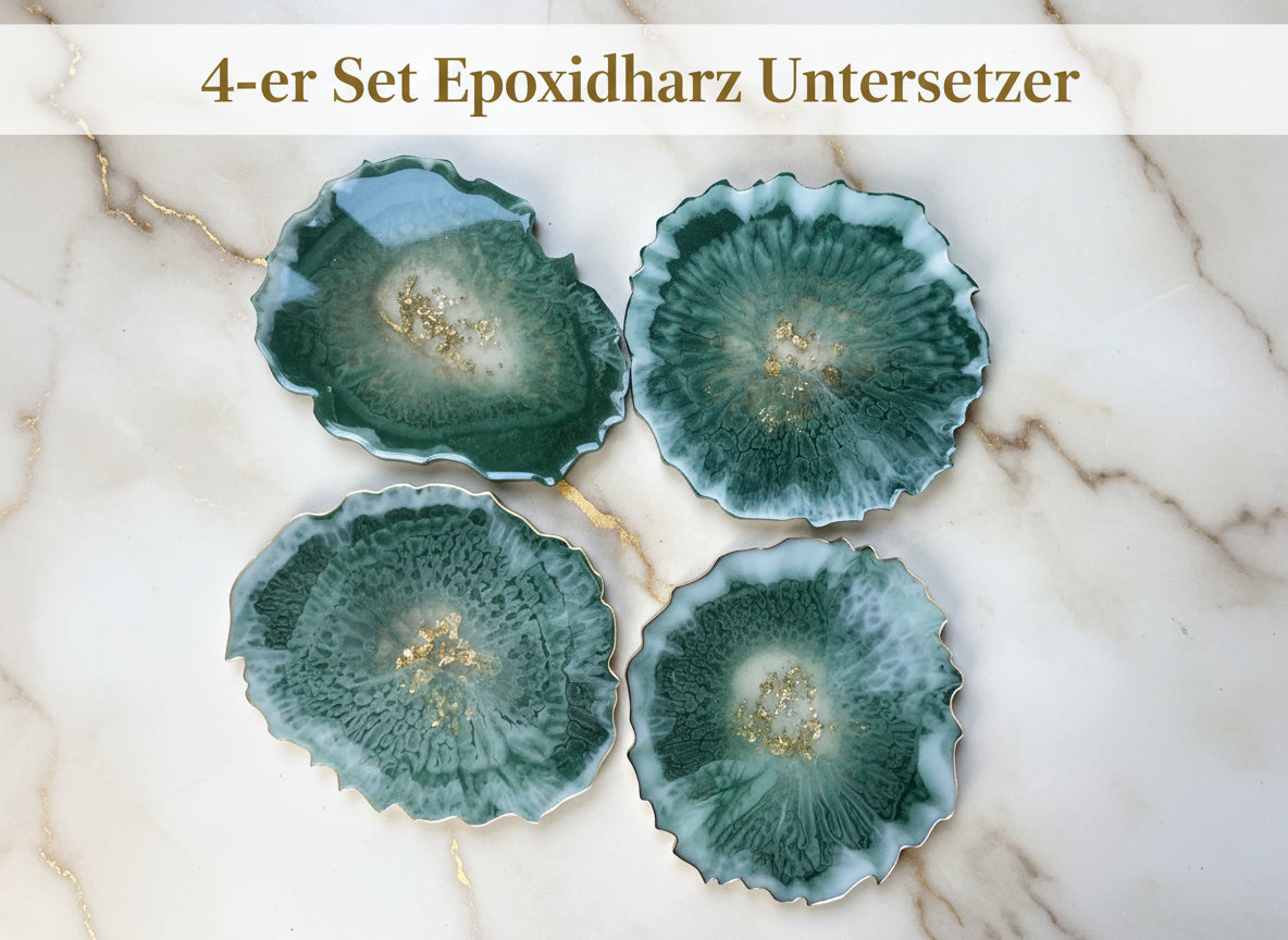 Untersetzer aus Epoxidharz mit verschiedenen Kanten-Design von oben fotografiert